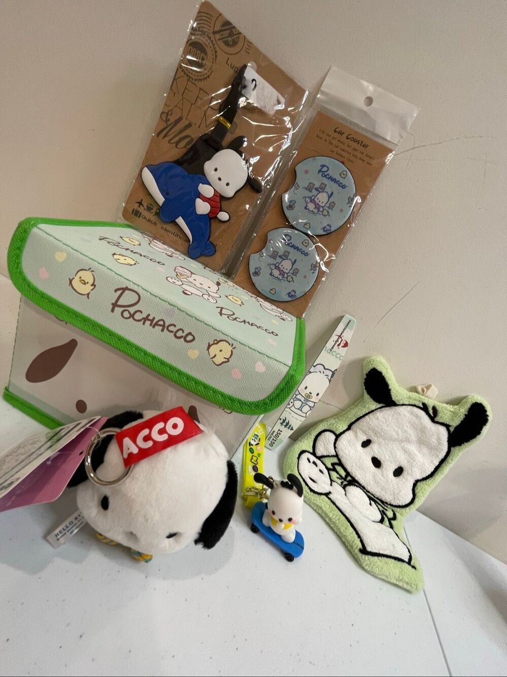 Pochacco Sanrio Bundle Lot Plush Keychain Storage Bin Car Coasters Nail File mor